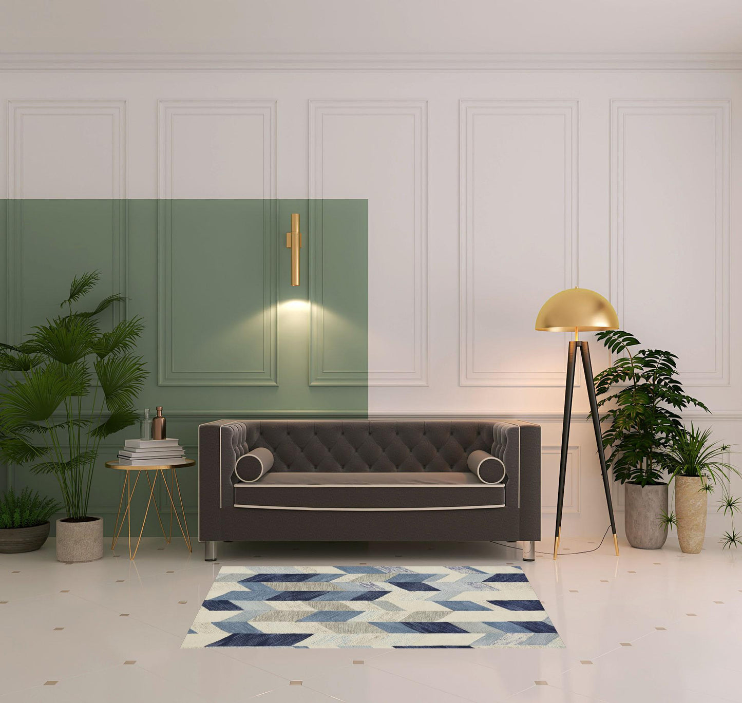 8' X 11' Blue Ivory And Gray Wool Geometric Tufted Handmade Area Rug