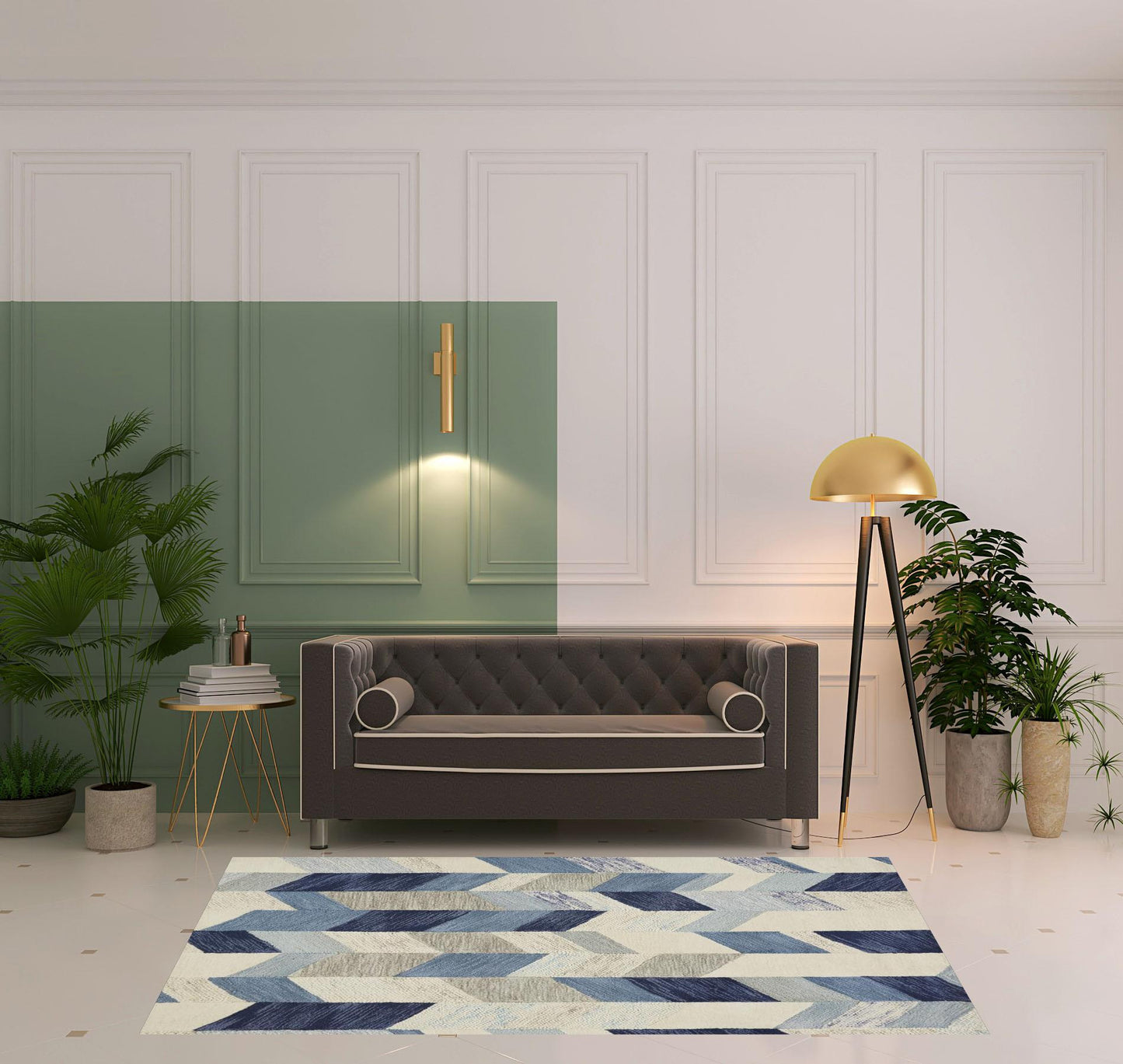 8' X 11' Blue Ivory And Gray Wool Geometric Tufted Handmade Area Rug