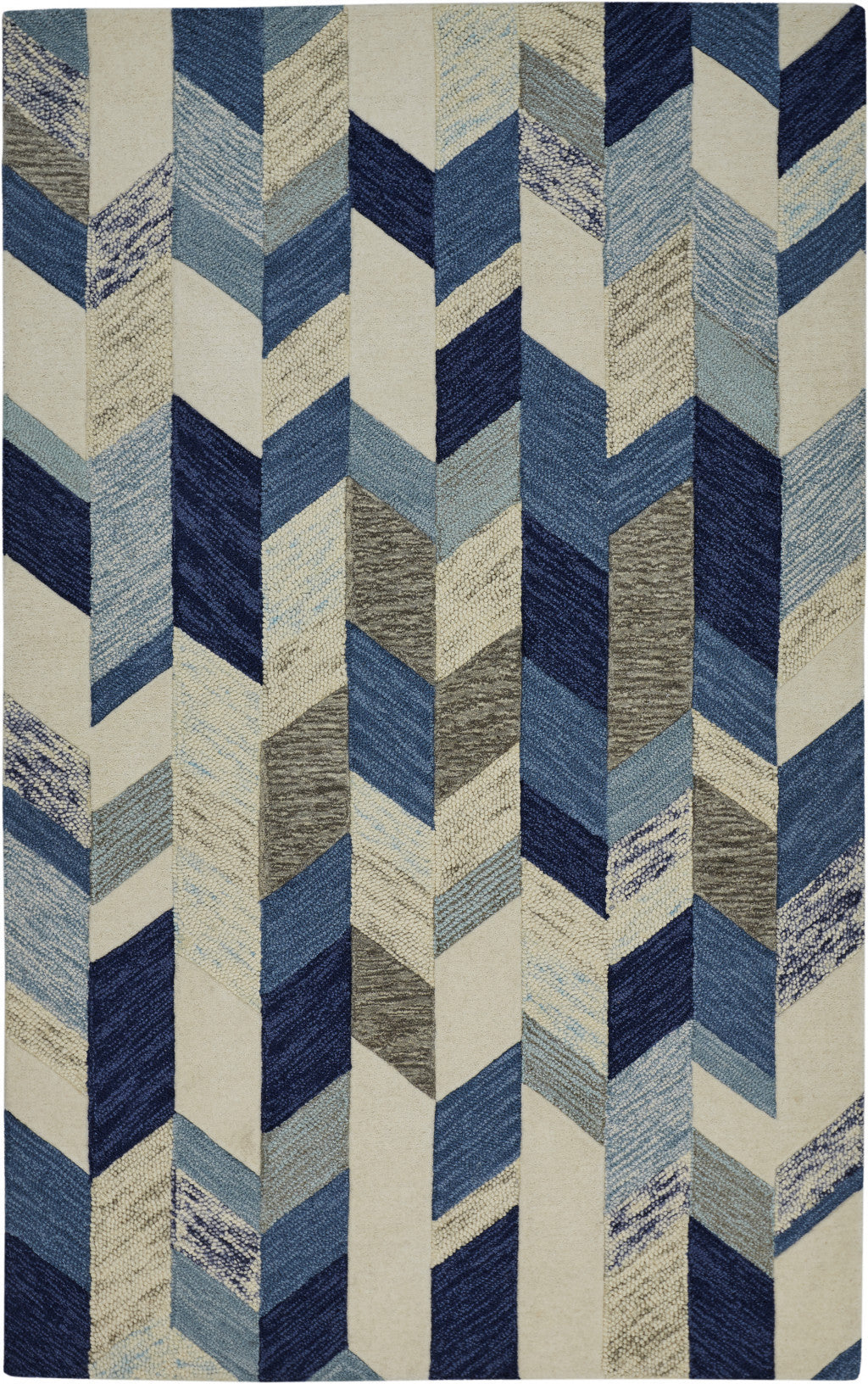 8' X 11' Blue Ivory And Gray Wool Geometric Tufted Handmade Area Rug