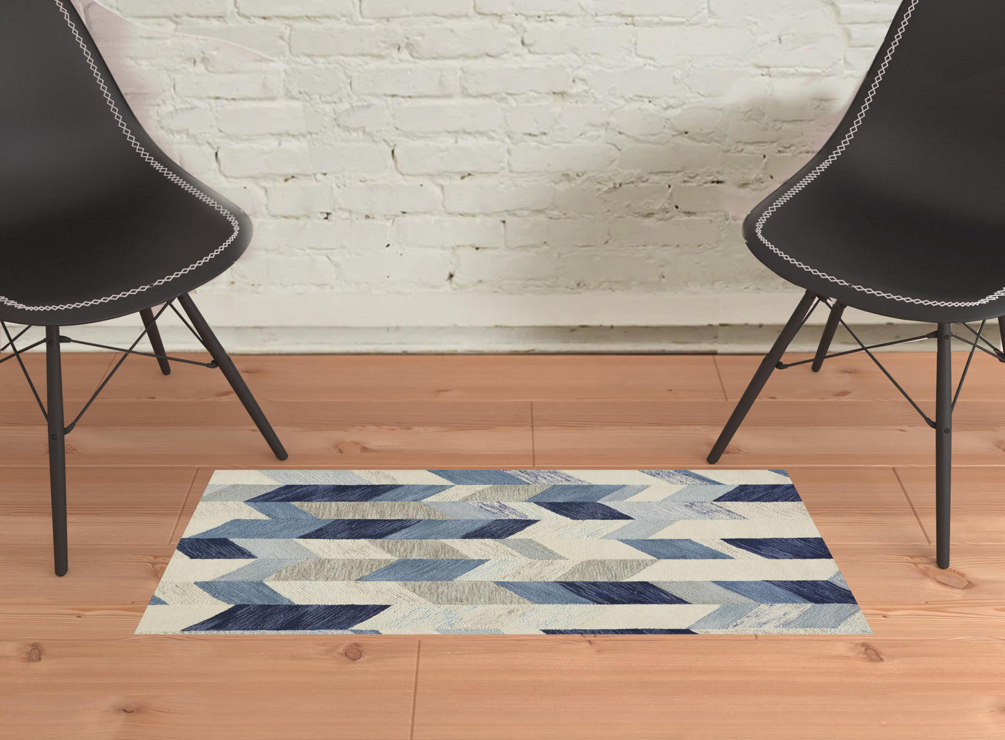 8' X 11' Blue Ivory And Gray Wool Geometric Tufted Handmade Area Rug