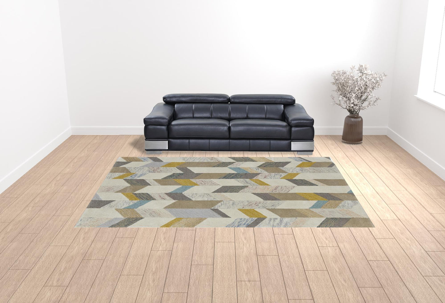 8' X 11' Blue Ivory And Gray Wool Geometric Tufted Handmade Area Rug