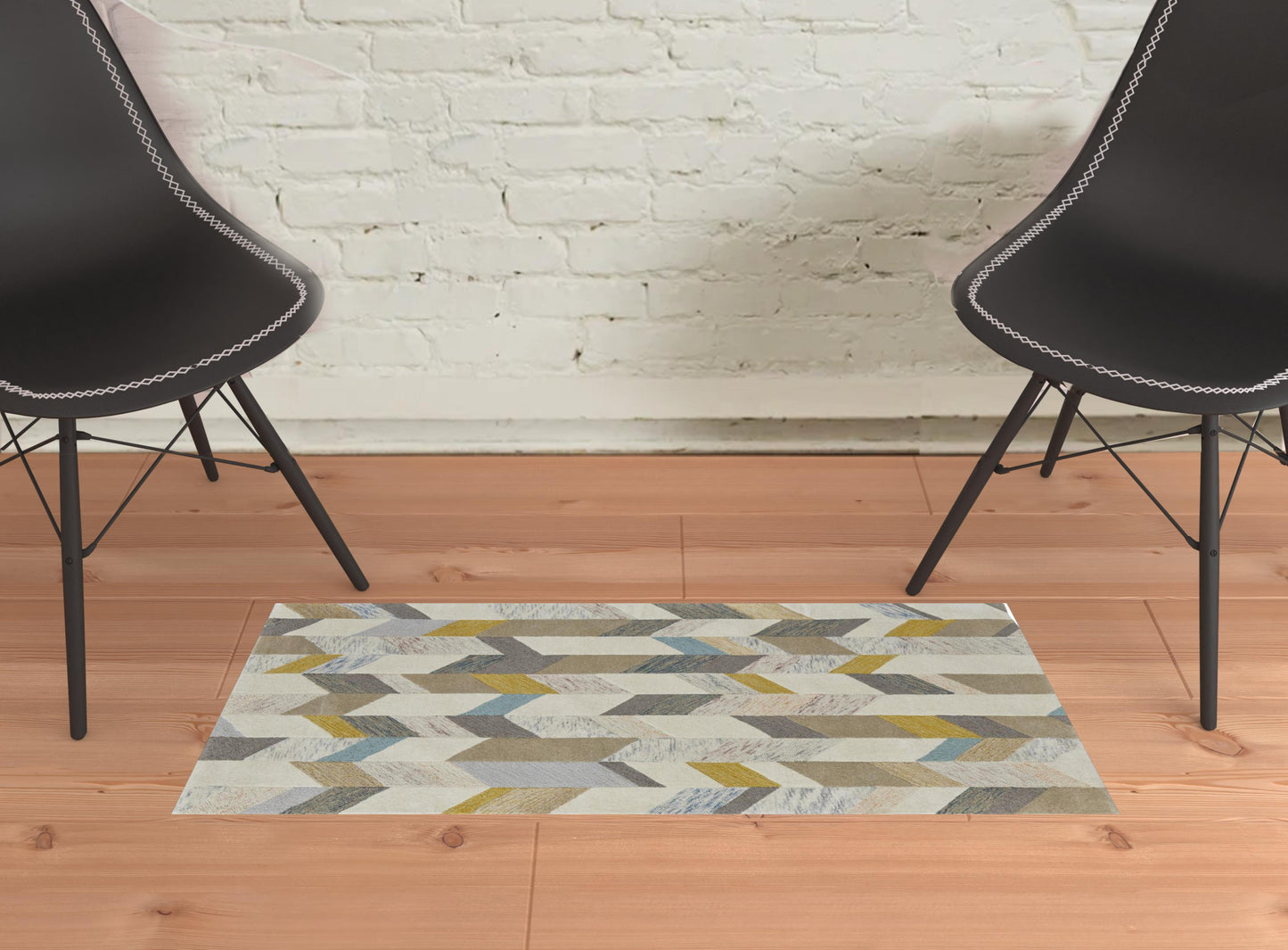 8' X 11' Blue Ivory And Gray Wool Geometric Tufted Handmade Area Rug