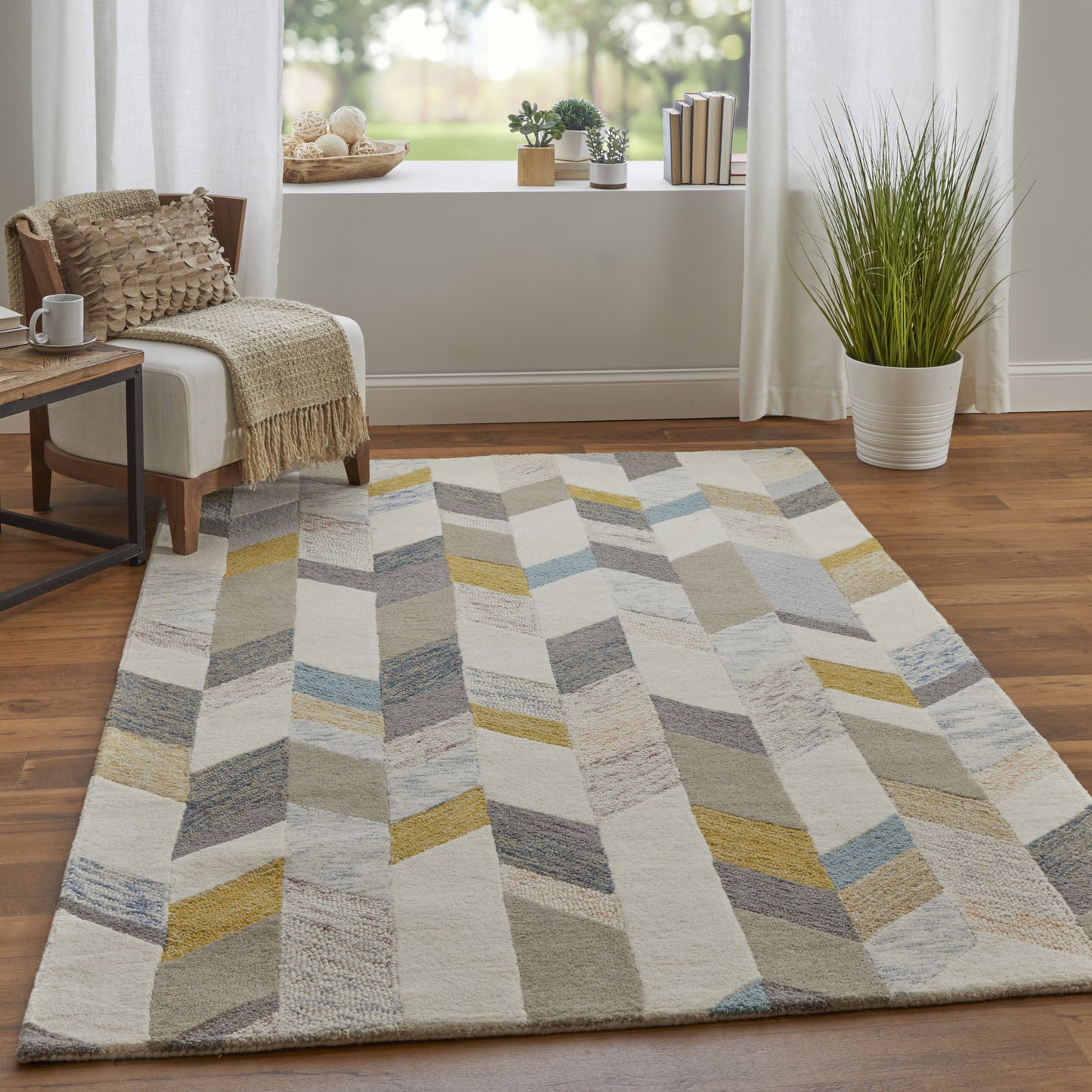 8' X 11' Blue Ivory And Gray Wool Geometric Tufted Handmade Area Rug