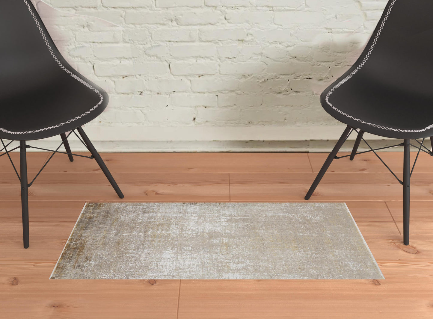 3' X 5' Taupe Ivory And Gold Abstract Power Loom Distressed Area Rug With Fringe