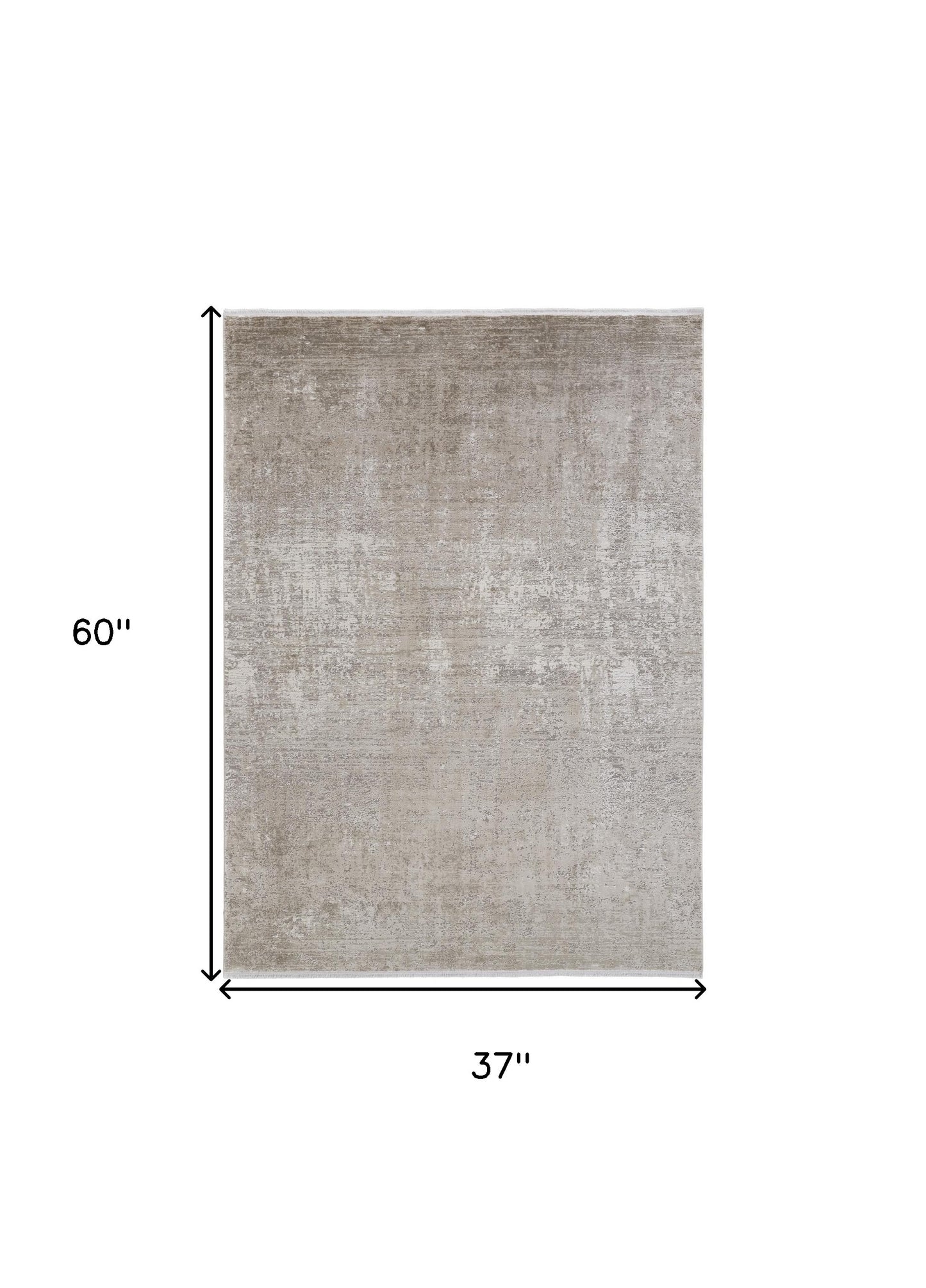 3' X 5' Taupe Ivory And Gold Abstract Power Loom Distressed Area Rug With Fringe