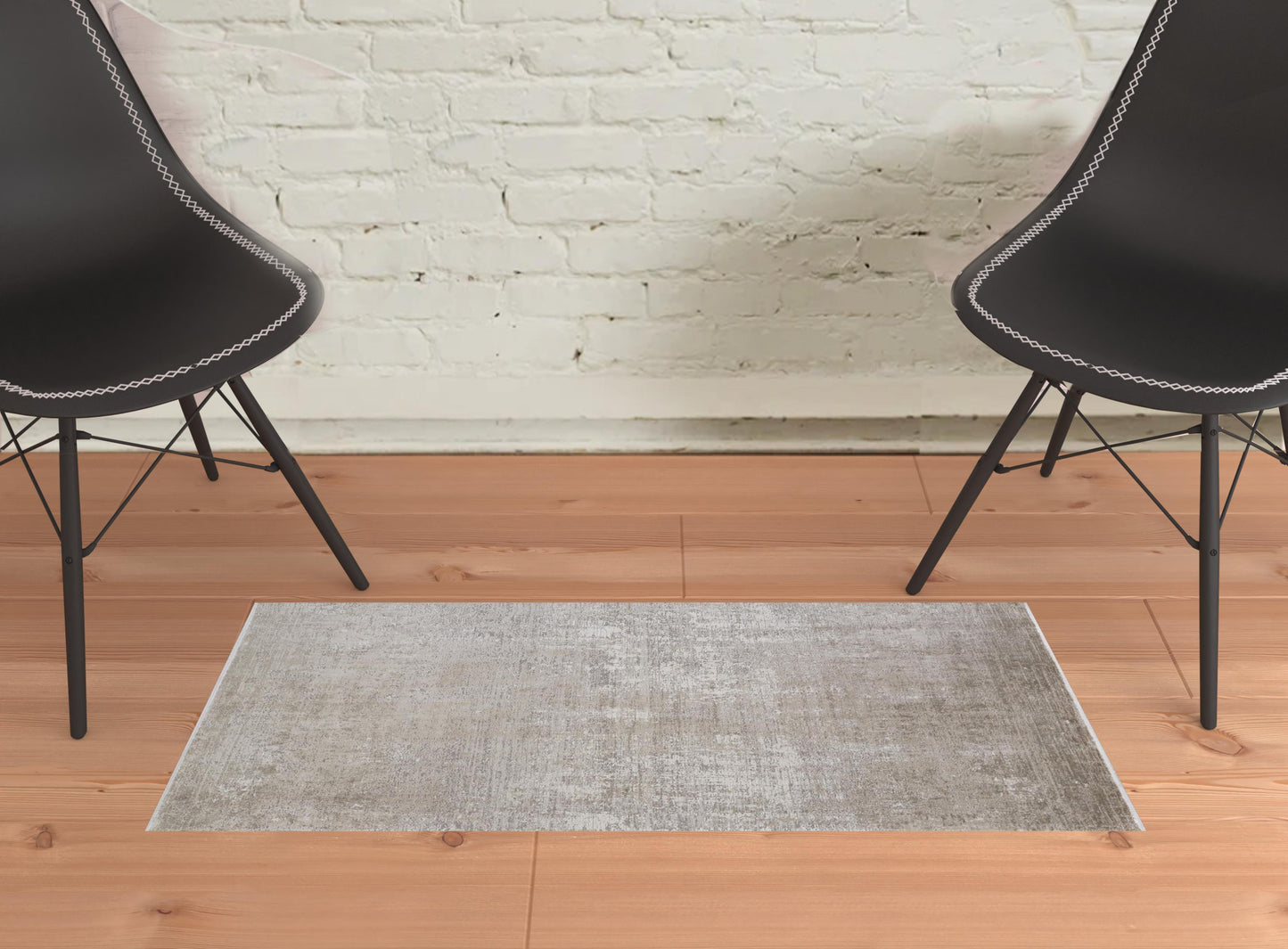 3' X 5' Taupe Ivory And Gold Abstract Power Loom Distressed Area Rug With Fringe