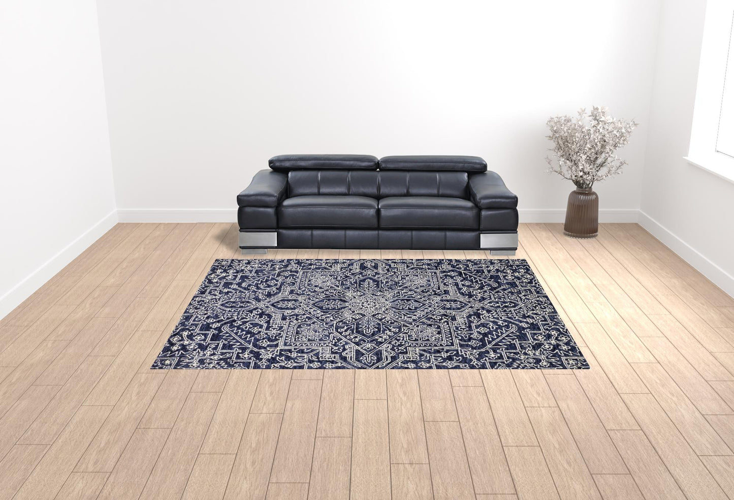 5' X 8' Ivory And Brown Wool Floral Tufted Handmade Stain Resistant Area Rug
