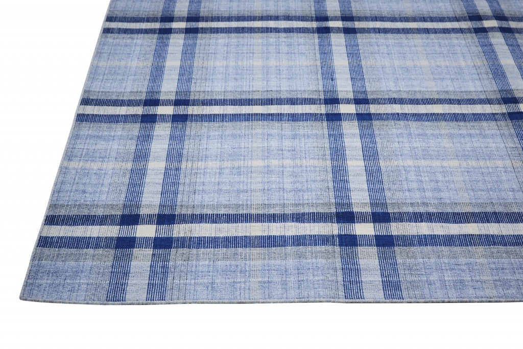 5' X 8' Ivory Blue And Black Abstract Hand Woven Stain Resistant Area Rug