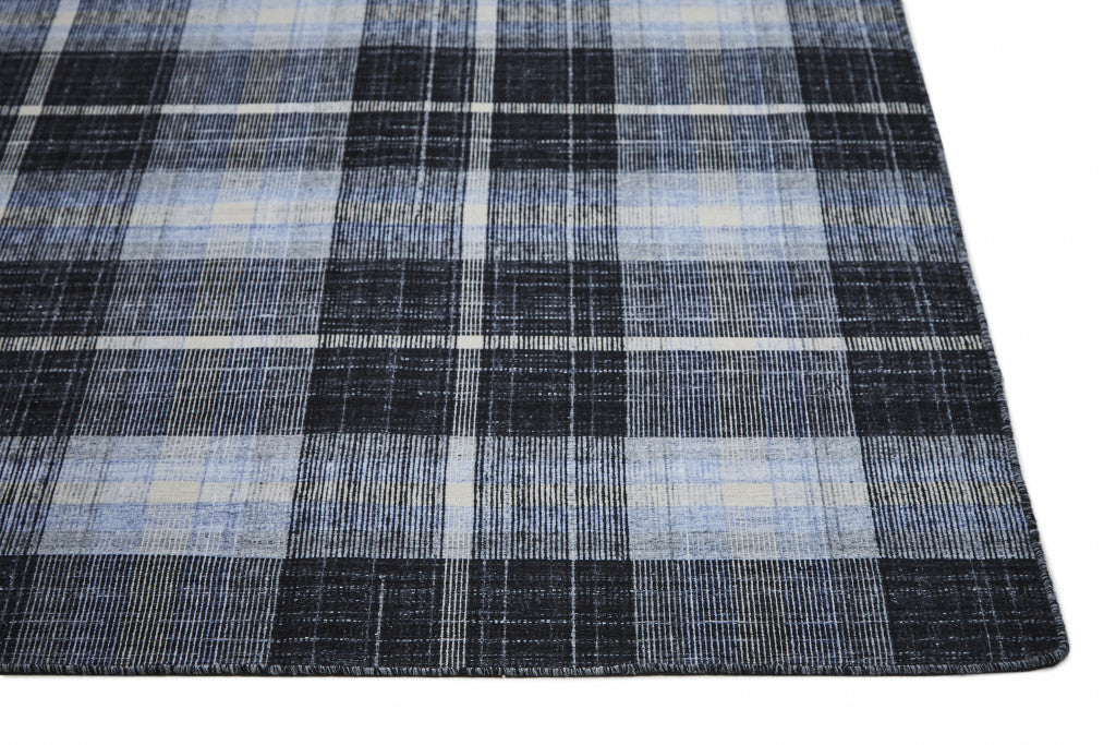 5' X 8' Ivory Blue And Black Abstract Hand Woven Stain Resistant Area Rug
