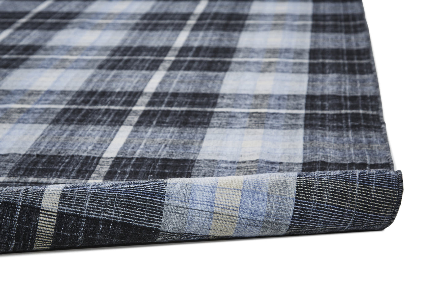 5' X 8' Ivory Blue And Black Abstract Hand Woven Stain Resistant Area Rug