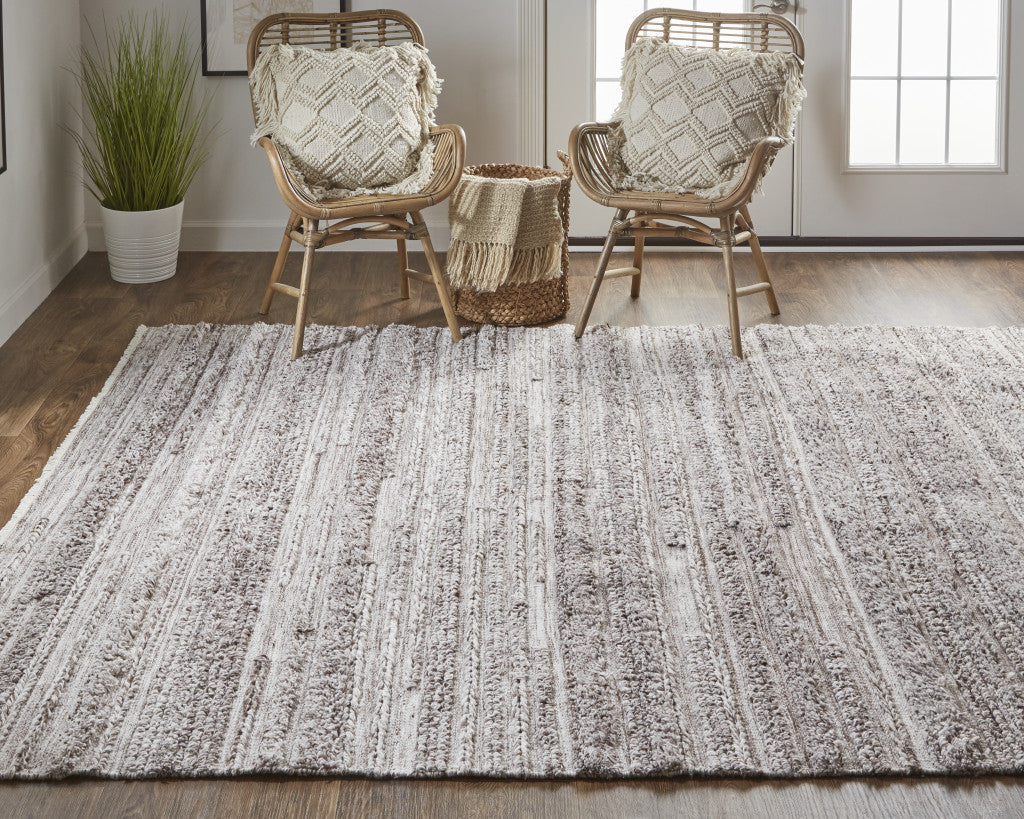 10' X 14' Gray Silver And Ivory Striped Hand Woven Stain Resistant Area Rug