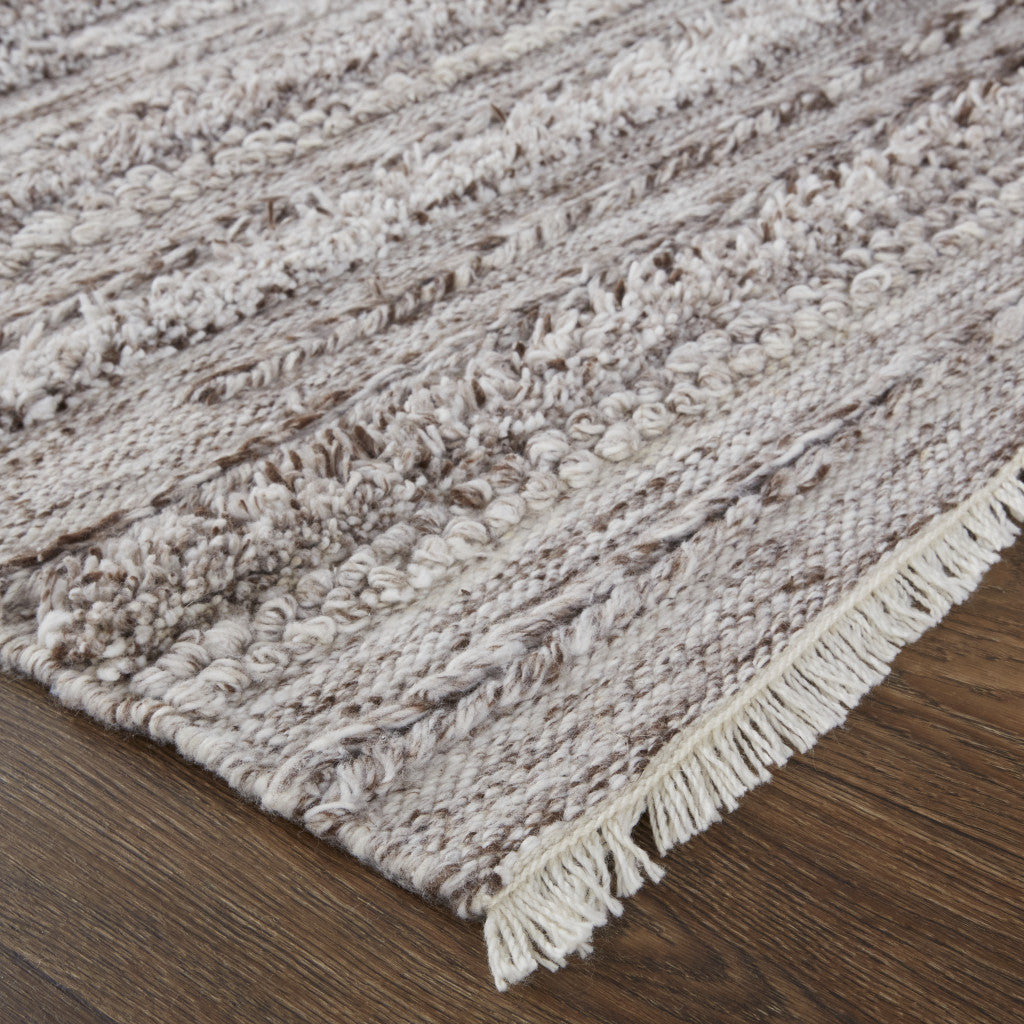 10' X 14' Gray Silver And Ivory Striped Hand Woven Stain Resistant Area Rug
