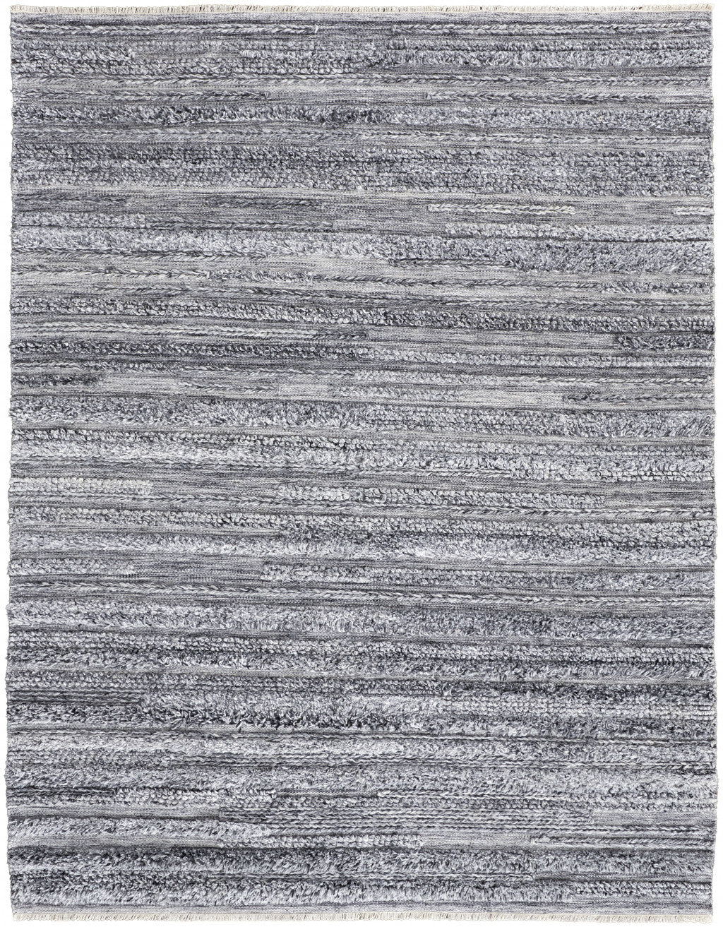 10' X 14' Gray Silver And Ivory Striped Hand Woven Stain Resistant Area Rug