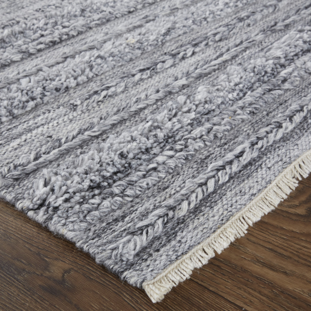 10' X 14' Gray Silver And Ivory Striped Hand Woven Stain Resistant Area Rug
