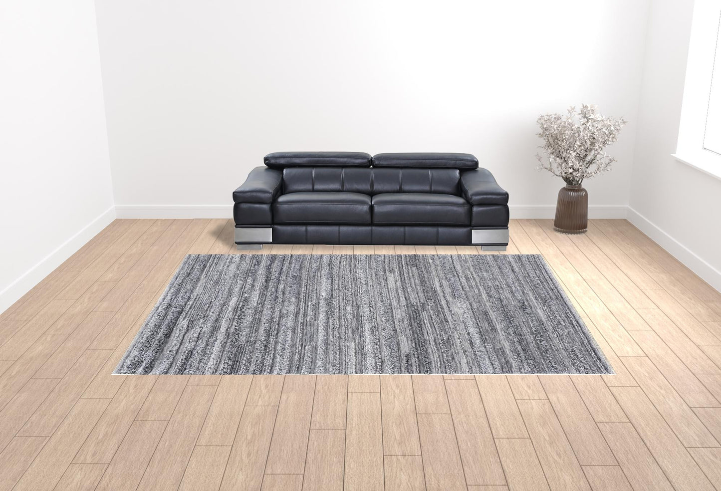 10' X 14' Gray Silver And Ivory Striped Hand Woven Stain Resistant Area Rug