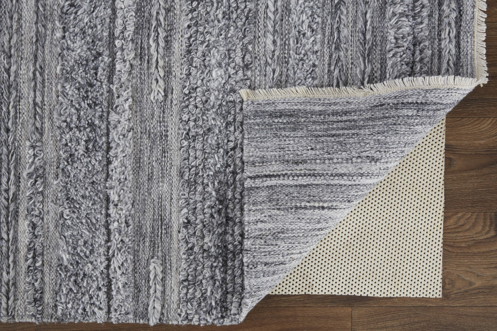 10' X 14' Gray Silver And Ivory Striped Hand Woven Stain Resistant Area Rug