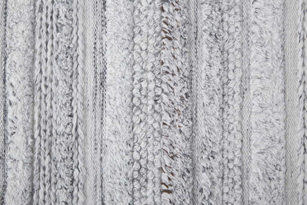 10' X 14' Gray Silver And Ivory Striped Hand Woven Stain Resistant Area Rug