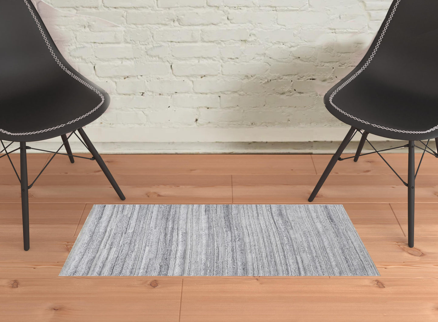 10' X 14' Gray Silver And Ivory Striped Hand Woven Stain Resistant Area Rug