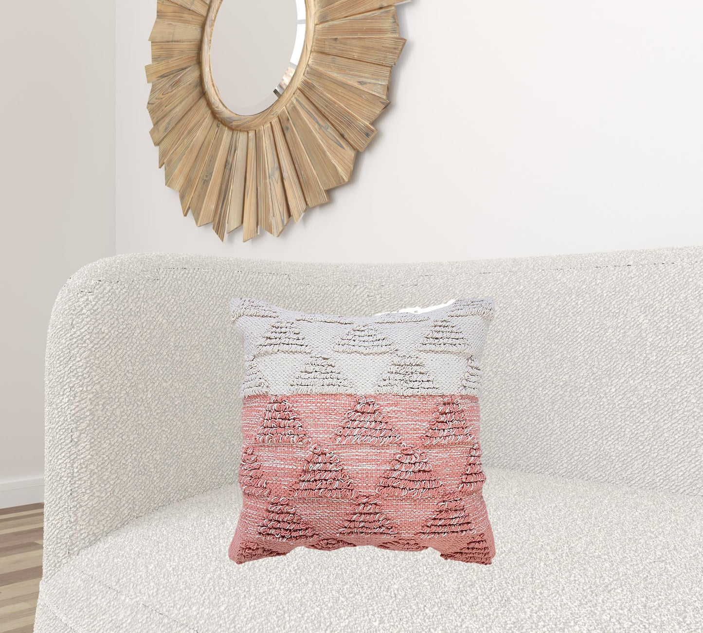 14" X 36" Heathered Gray And Off-White 100% Cotton Geometric Zippered Pillow