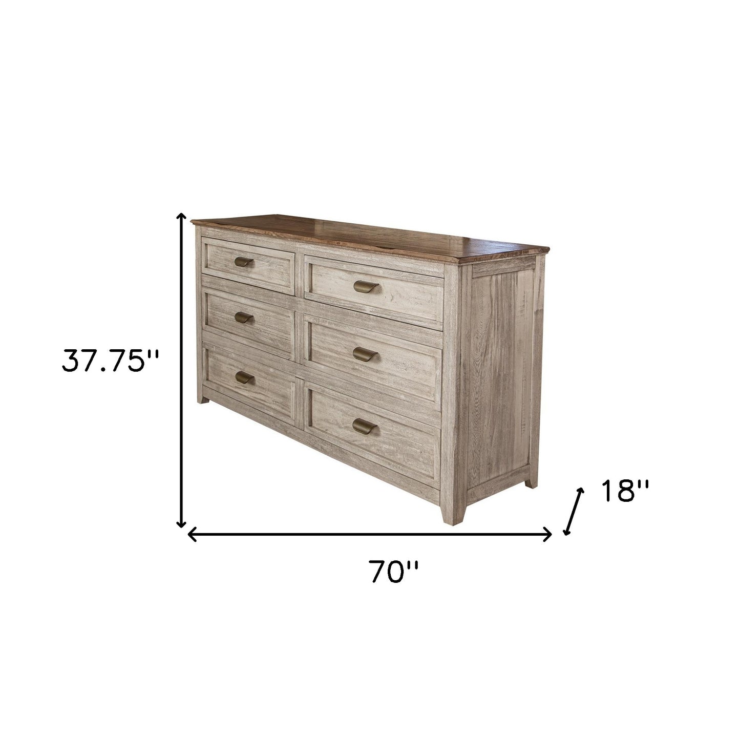 70" Cream Solid Wood Six Drawer Double Dresser