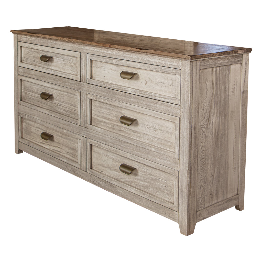 70" Cream Solid Wood Six Drawer Double Dresser