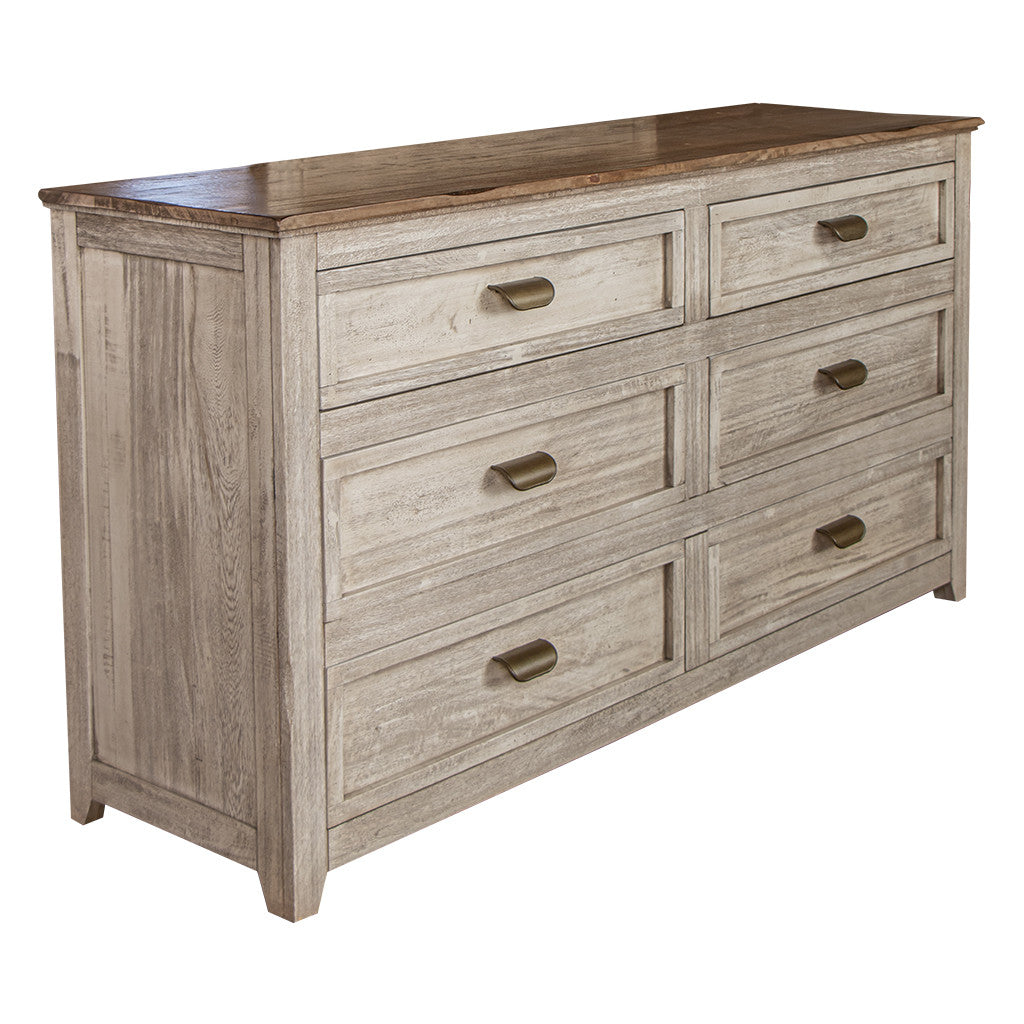 70" Cream Solid Wood Six Drawer Double Dresser