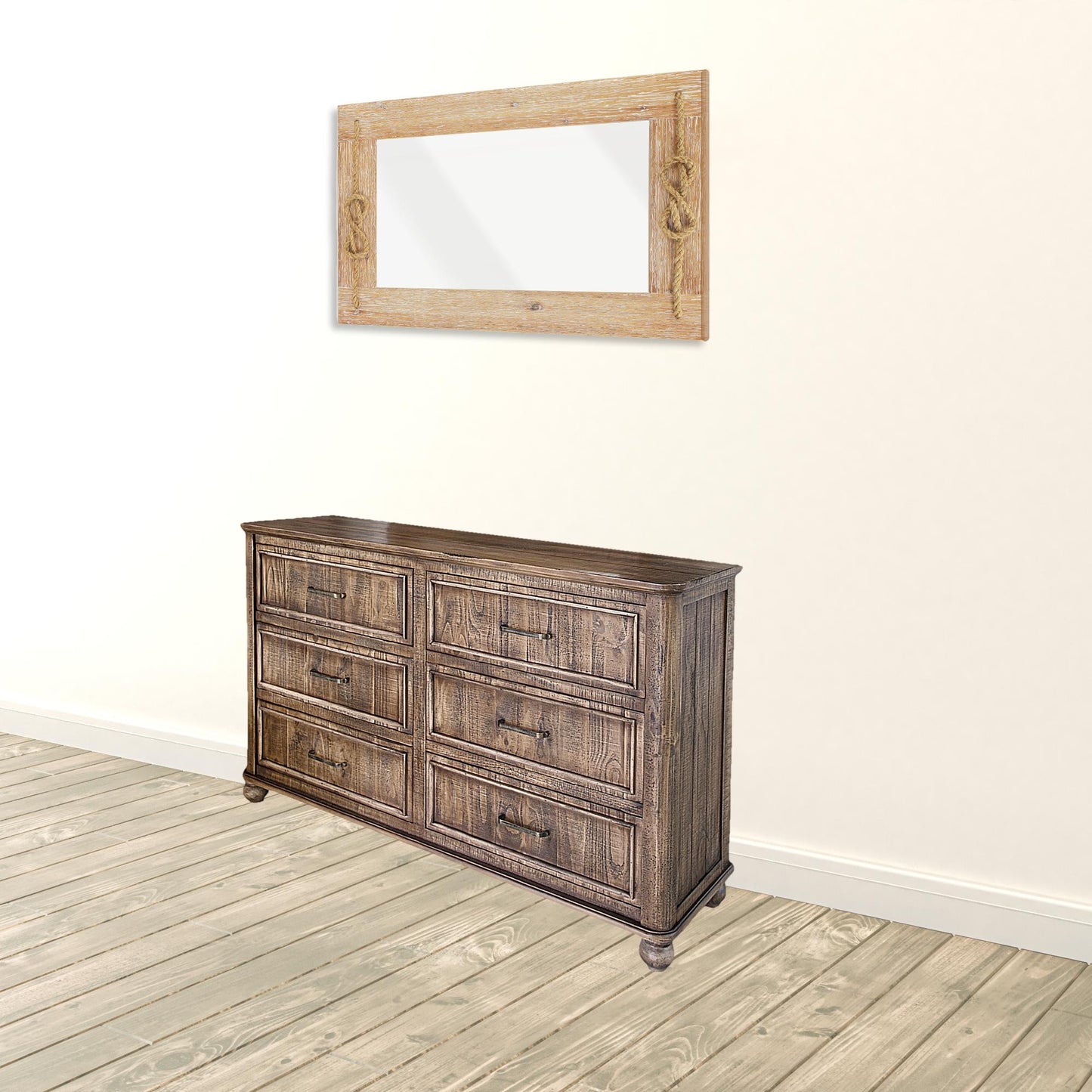 56" Brown Solid Wood Six Drawer Double Dresser