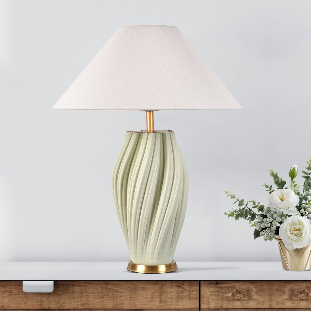 24" Mint Green Ceramic Bedside Table Lamp With White Empire Shade
