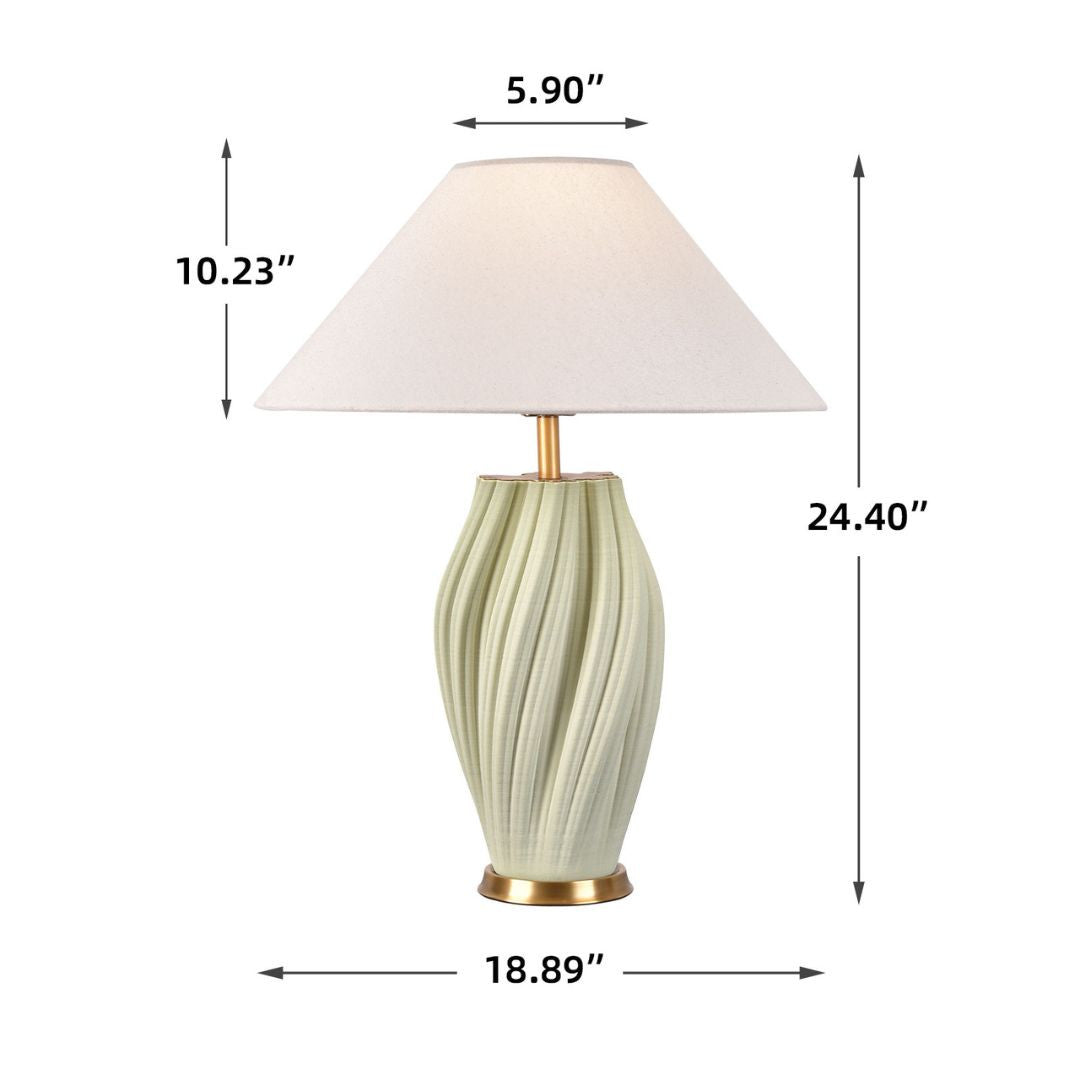 24" Mint Green Ceramic Bedside Table Lamp With White Empire Shade
