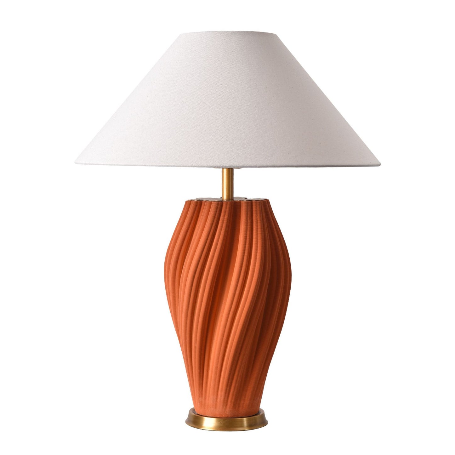 24" Orange Ceramic Bedside Table Lamp With White Empire Shade
