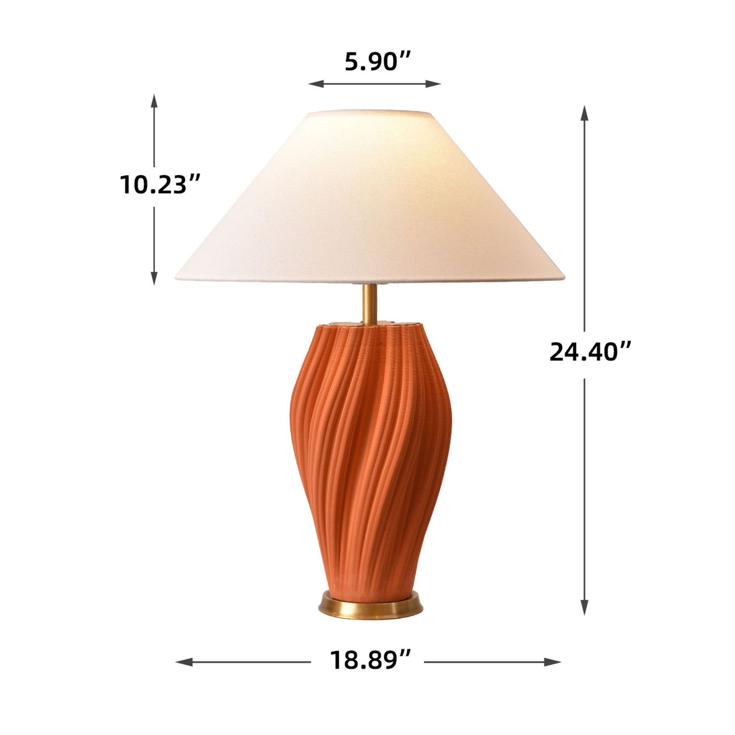 24" Orange Ceramic Bedside Table Lamp With White Empire Shade