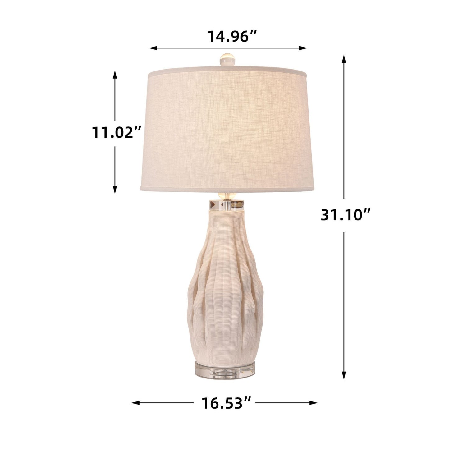 31" White Ceramic Bedside Table Lamp With White Drum Shade