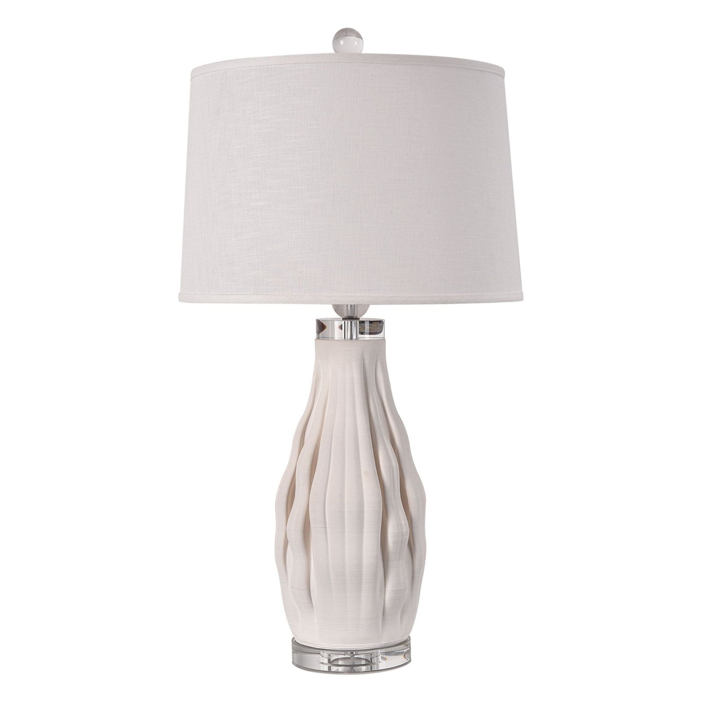 Set of Two 31" White Ceramic Bedside Table Lamps With White Drum Shade