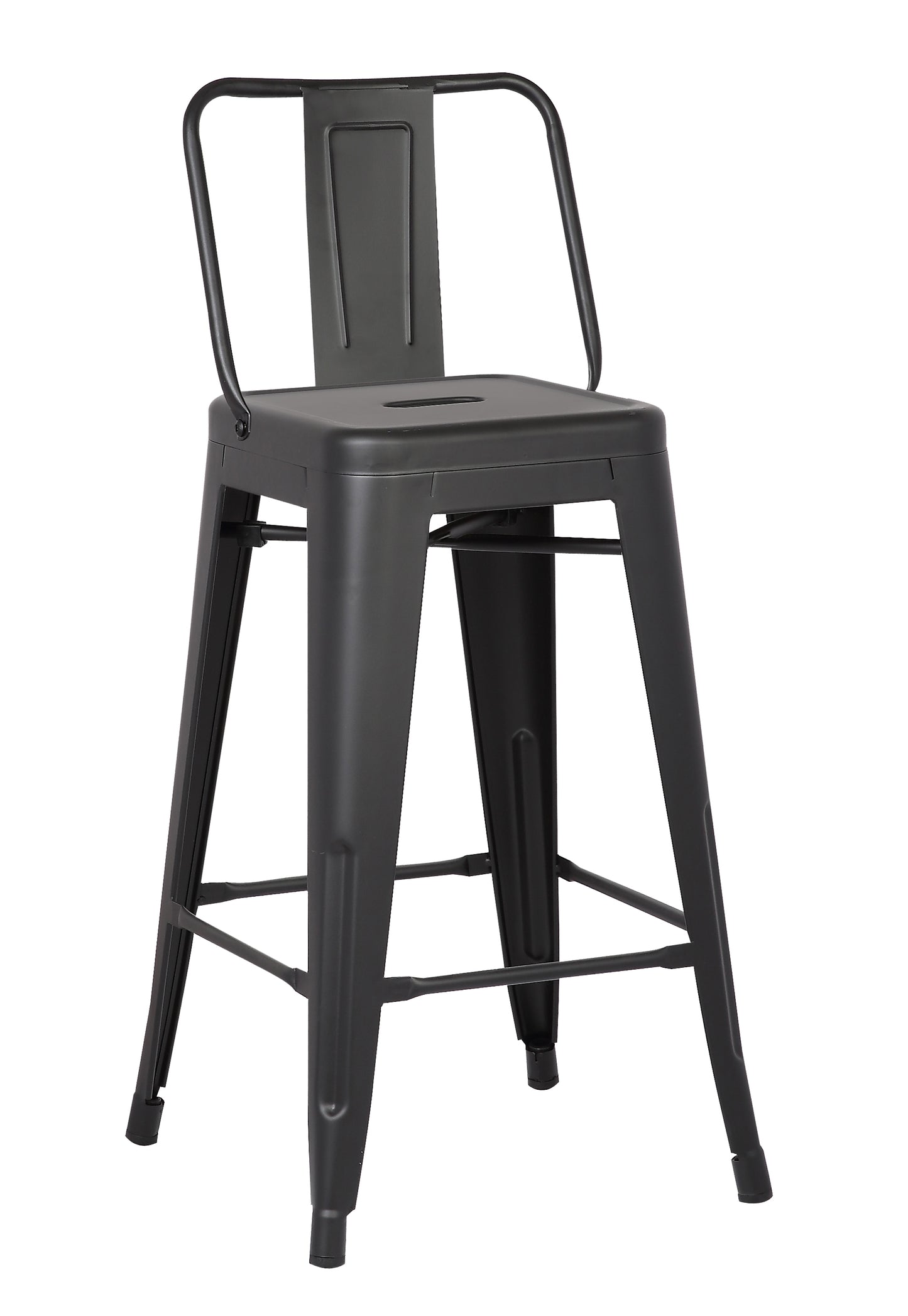 Set of Two 30" Black Metal Low Back Bar Height Bar Chairs