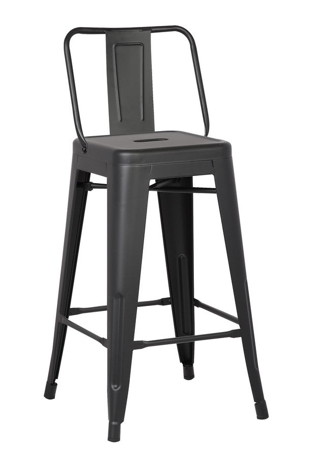 Set of Two 30" Black Metal Low Back Bar Height Bar Chairs