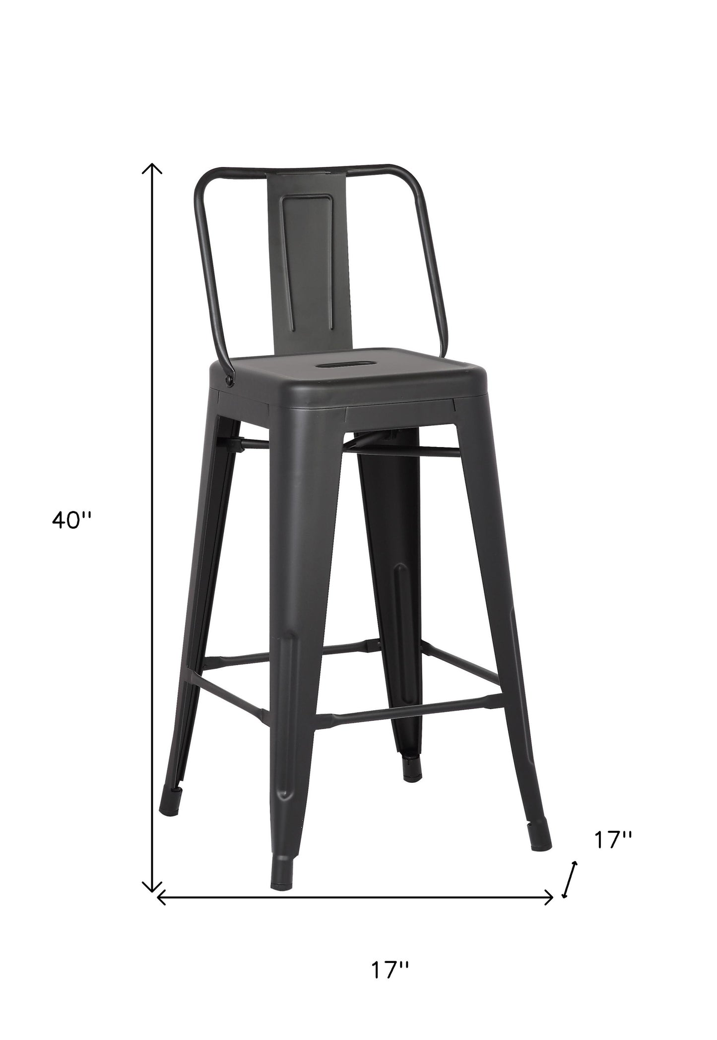 Set of Two 30" Black Metal Low Back Bar Height Bar Chairs