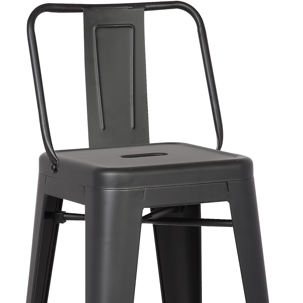 Set of Two 30" Black Metal Low Back Bar Height Bar Chairs