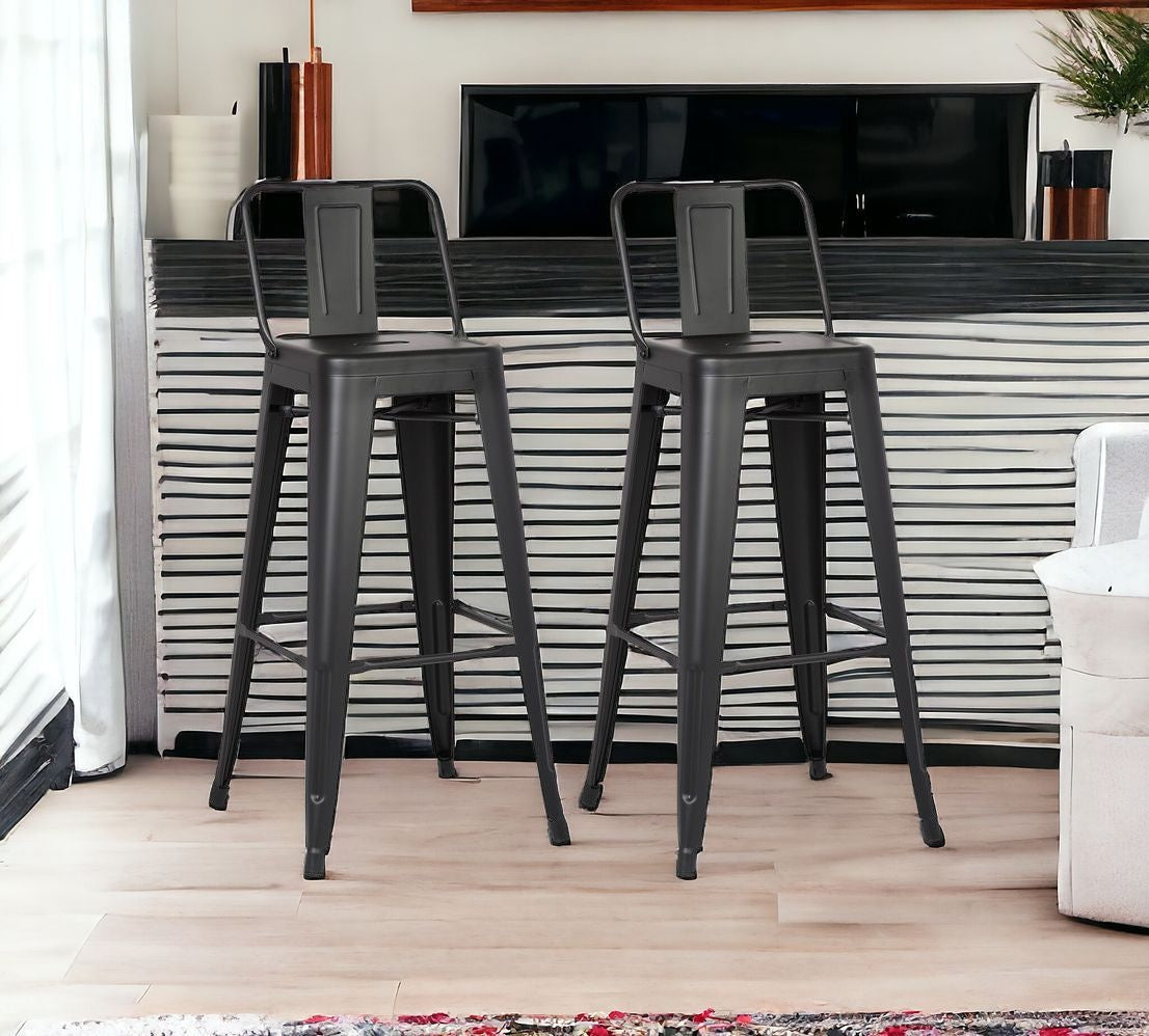 Set of Two 30" Black Metal Low Back Bar Height Bar Chairs