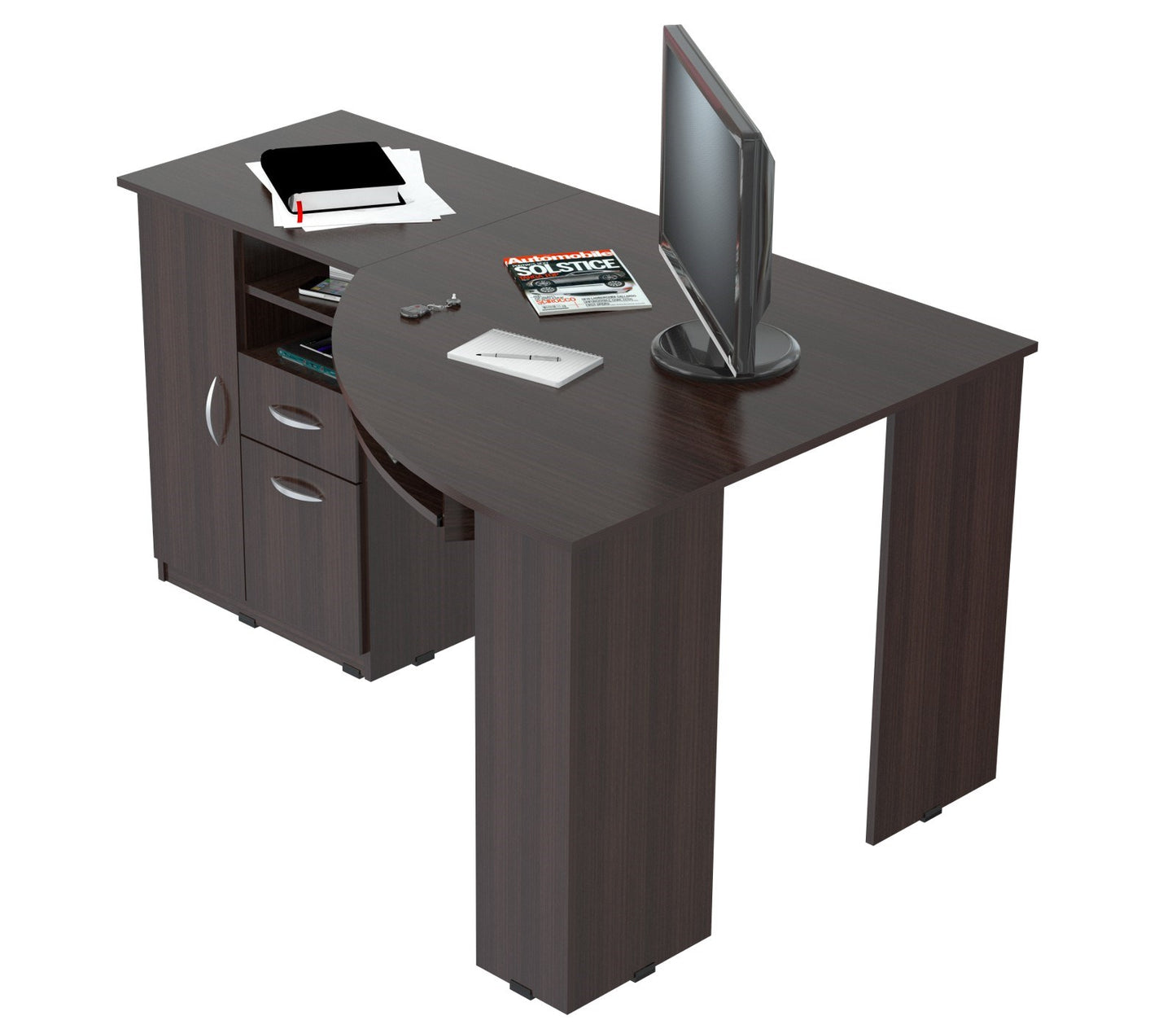 Espresso Finish Wood L Shape Corner Computer Desk