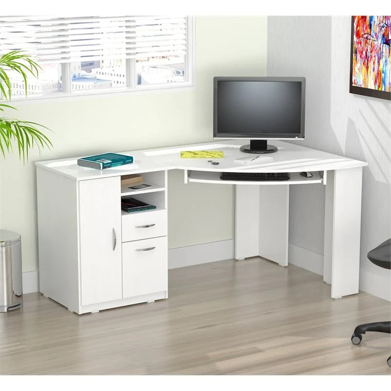 59" White Mirrored Computer Desk With Two Drawers