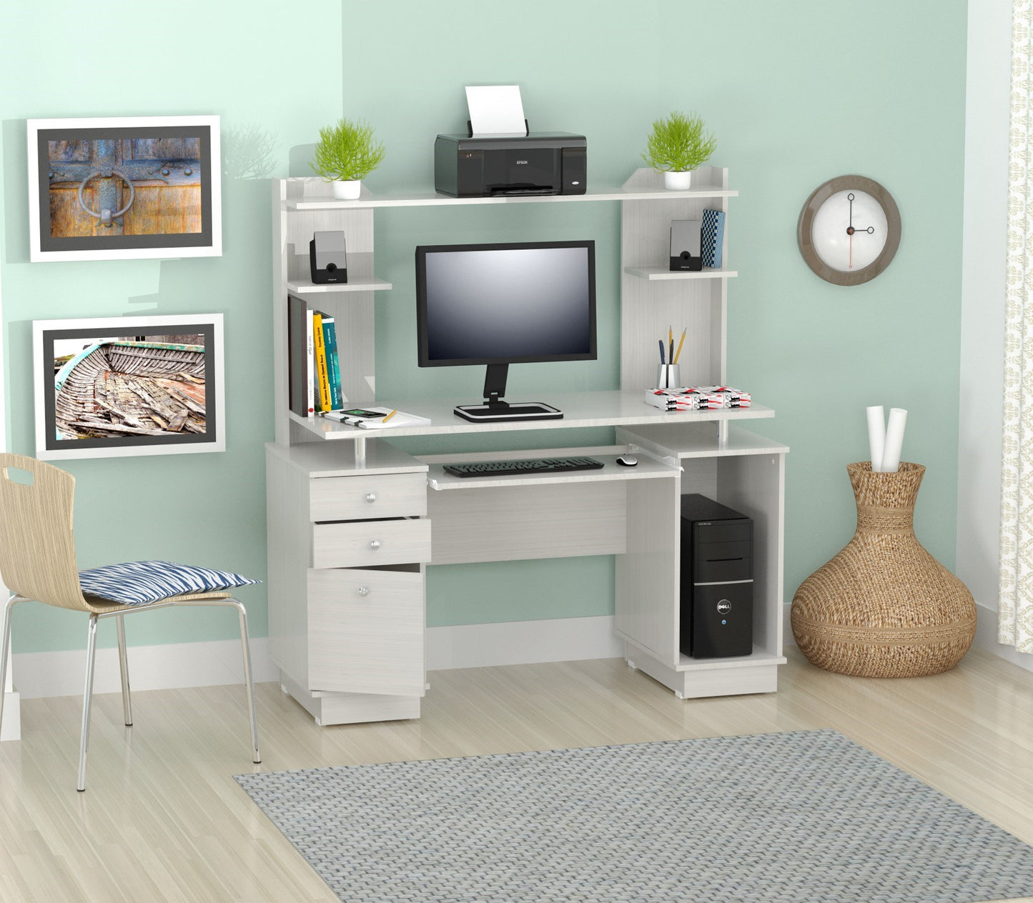 49" White Manufactured Wood Mirrored Rectangular With Three Drawers