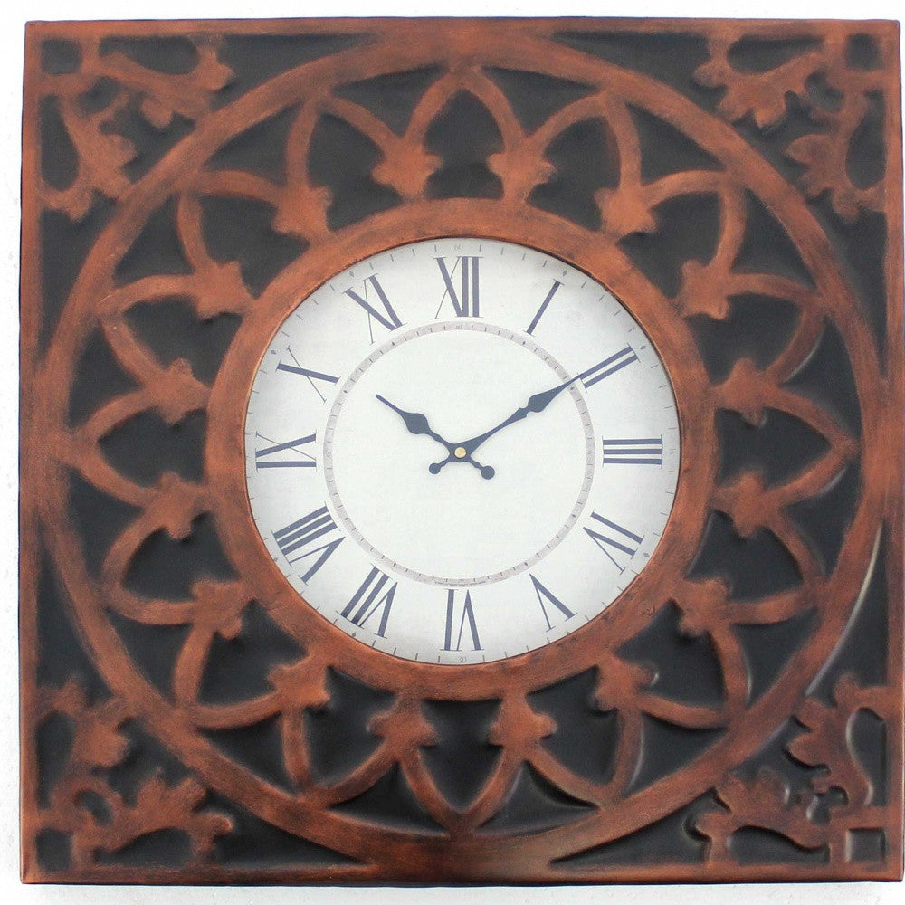 23" Square Bronze Glass Analog Wall Clock