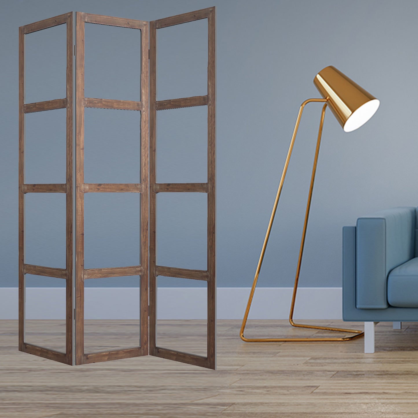 63 X 84 Brown Wood Glass Screen