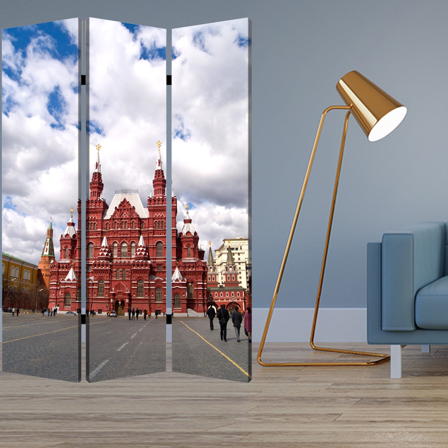 48" X 72" Multi Color Wood Canvas Russia Screen