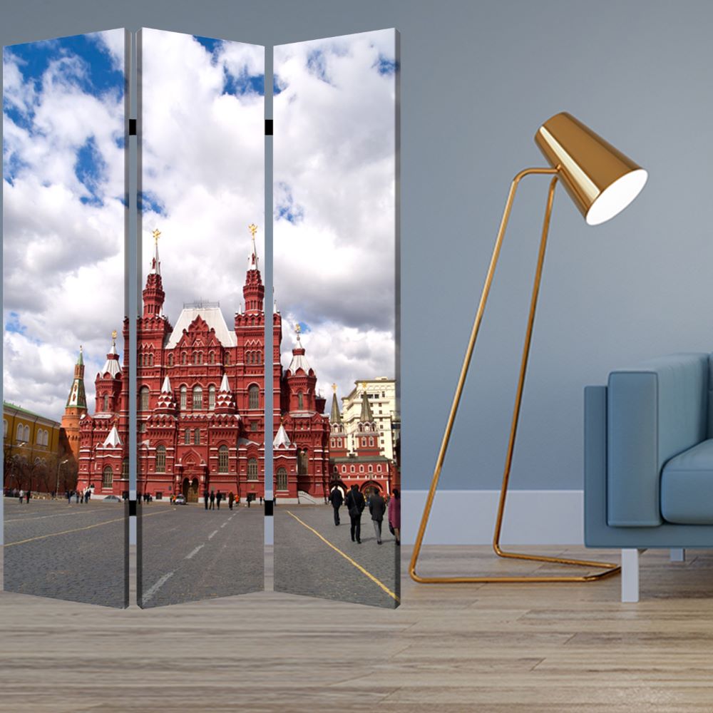 48" X 72" Multi Color Wood Canvas Russia Screen