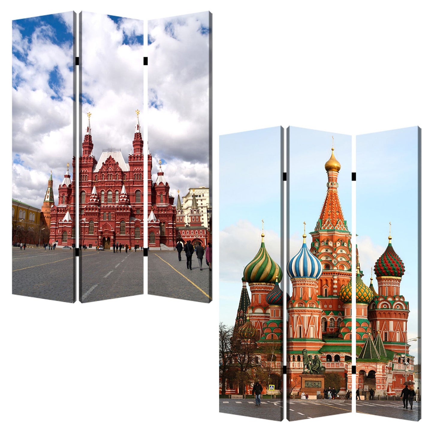 48" X 72" Multi Color Wood Canvas Russia Screen