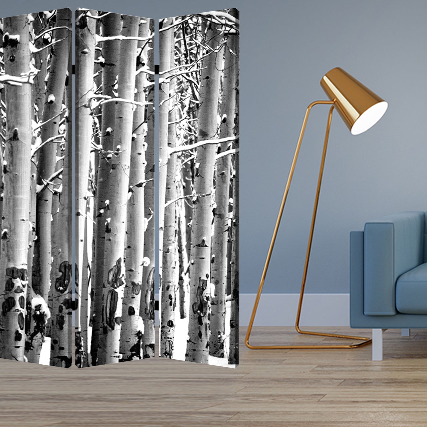 48" X 72" Multi Color Wood Canvas Birch Screen