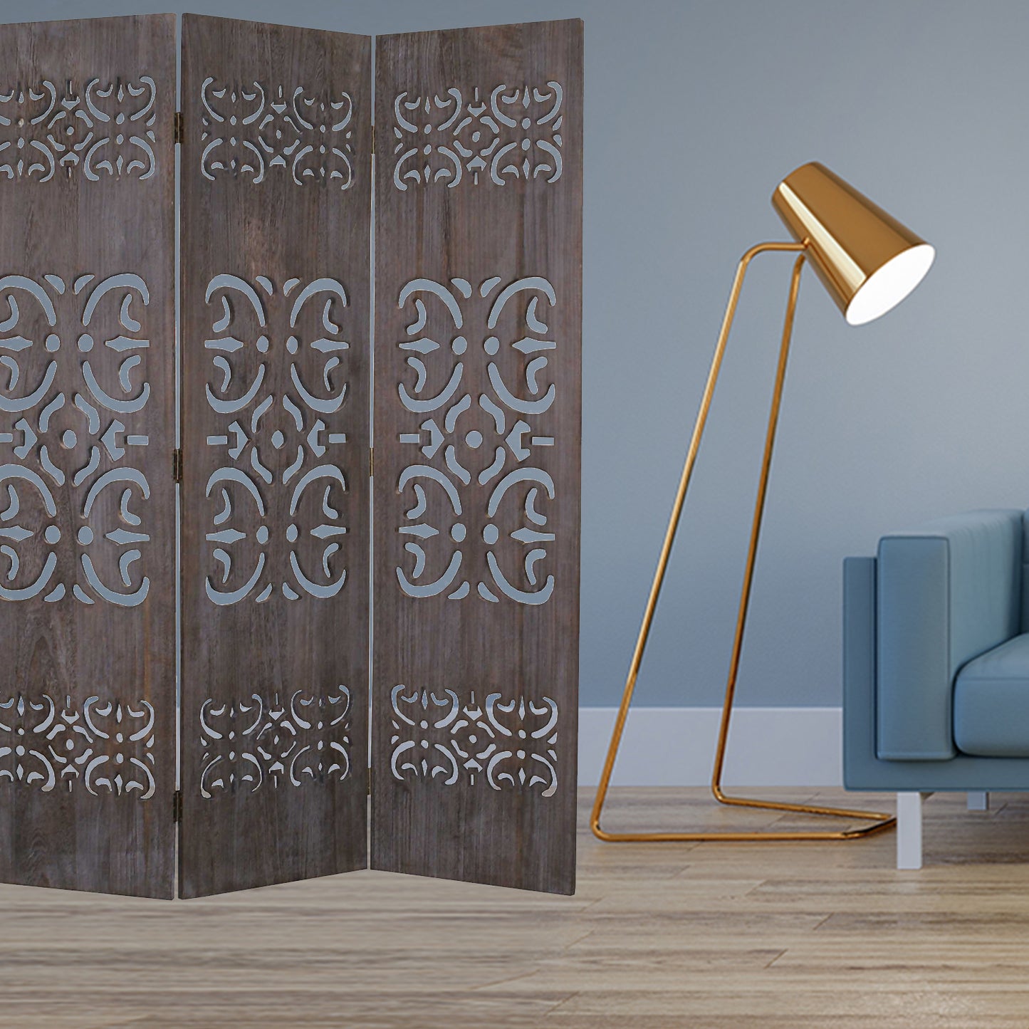 52 X 67 Brown 3 Panel Wood Screen