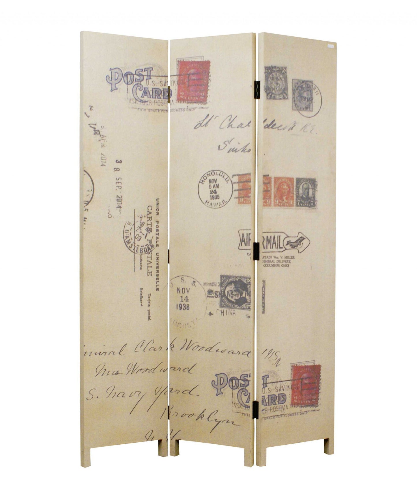 1 x 50 x 71 Multi Color Wood Canvas Traveler Screen