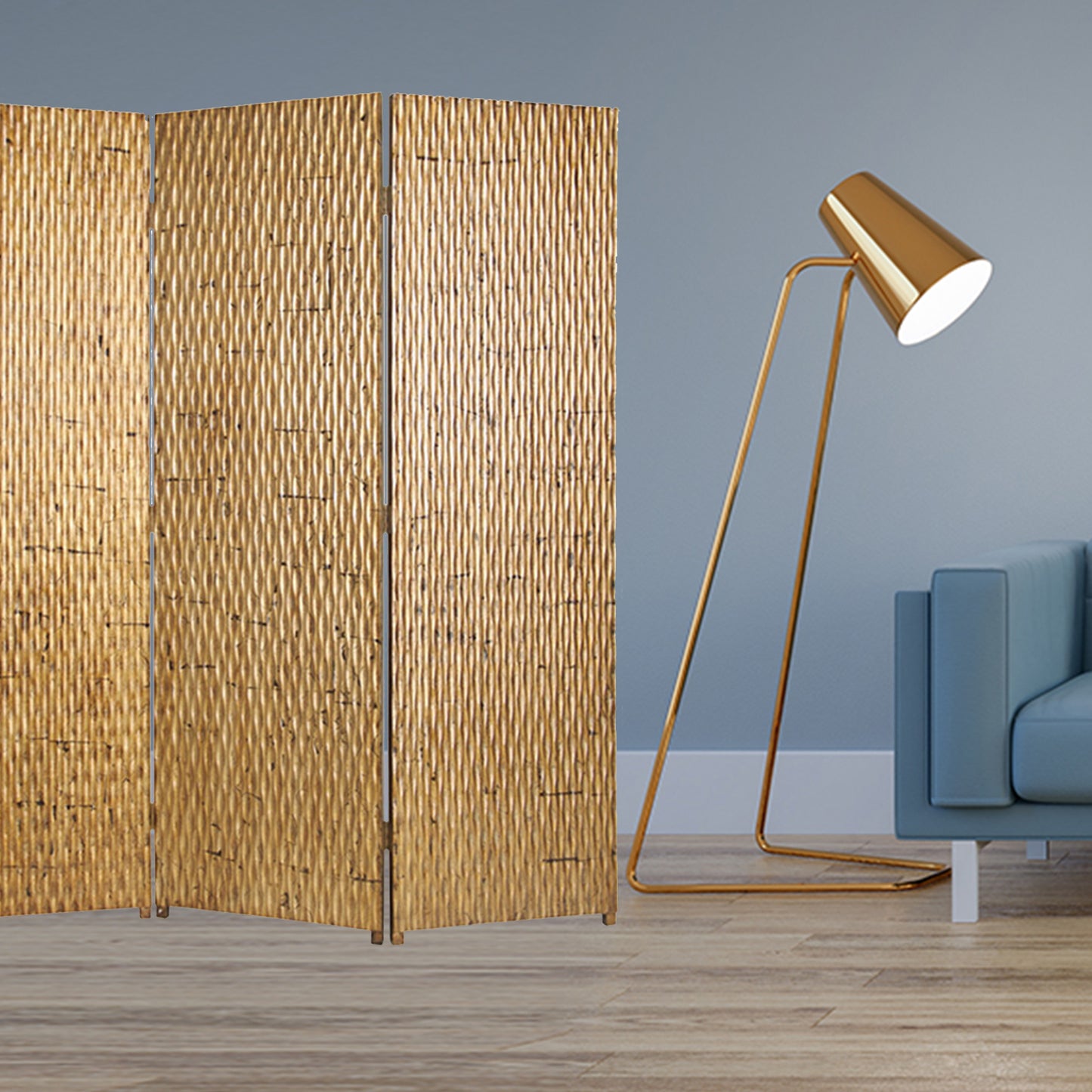 63" X 72" Silver Wood 3 Panel Screen